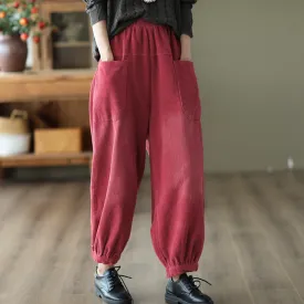 Women's Autumn Corduroy Elastic Waist Harem Pants