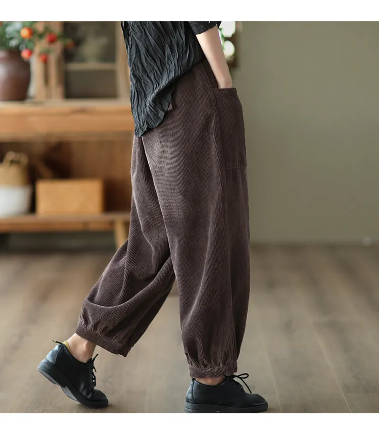 Women's Autumn Corduroy Elastic Waist Harem Pants