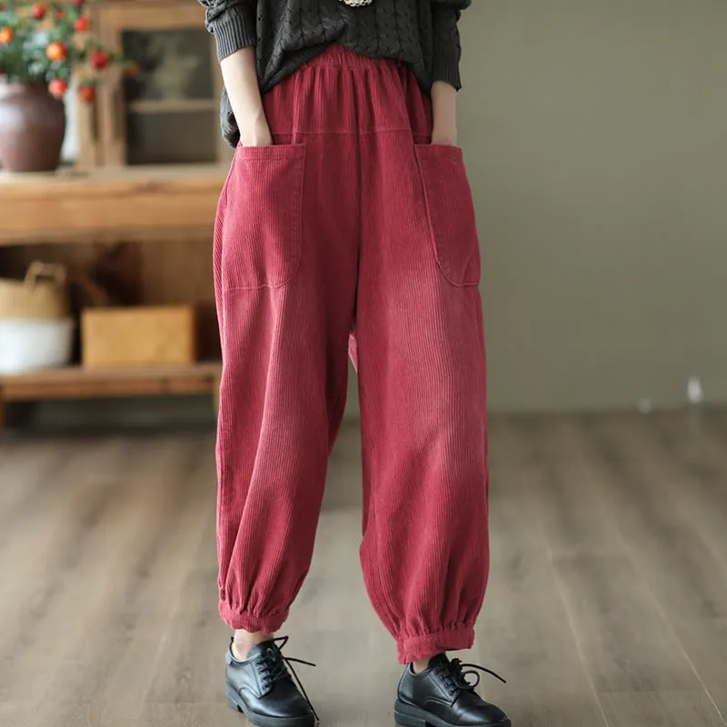 Women's Autumn Corduroy Elastic Waist Harem Pants