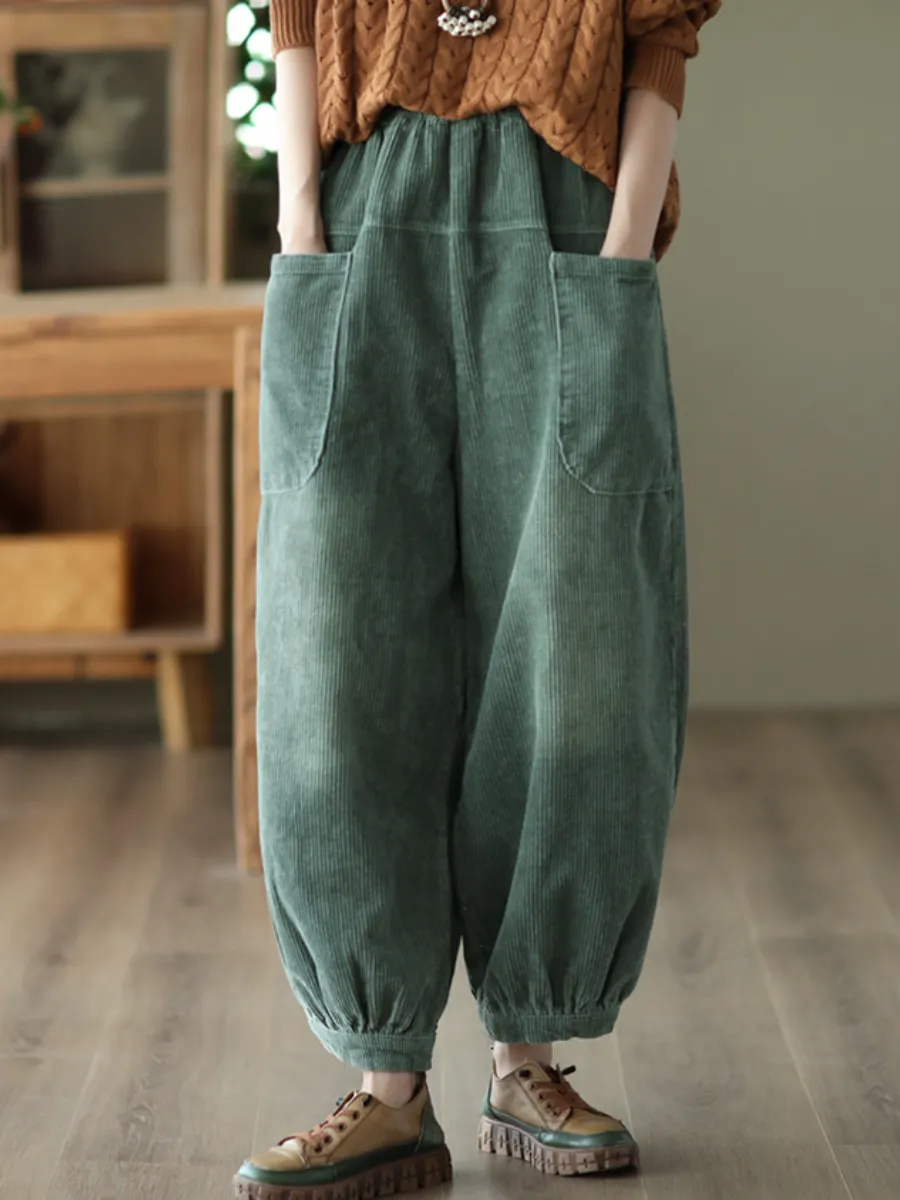 Women's Autumn Corduroy Elastic Waist Harem Pants
