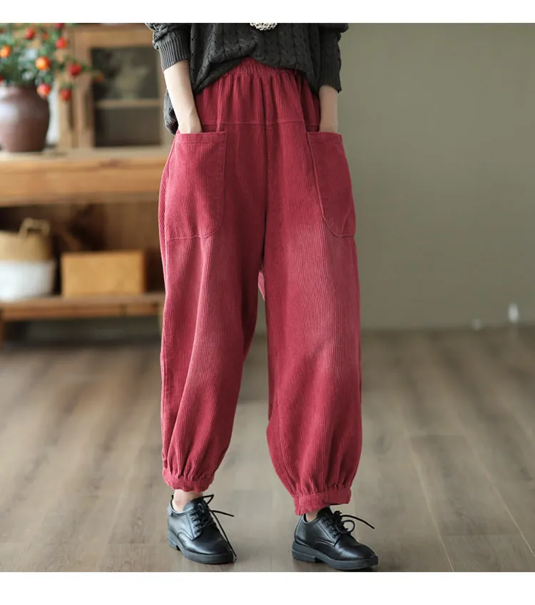 Women's Autumn Corduroy Elastic Waist Harem Pants