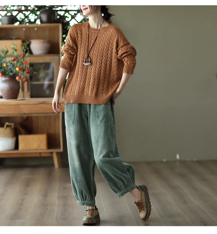 Women's Autumn Corduroy Elastic Waist Harem Pants