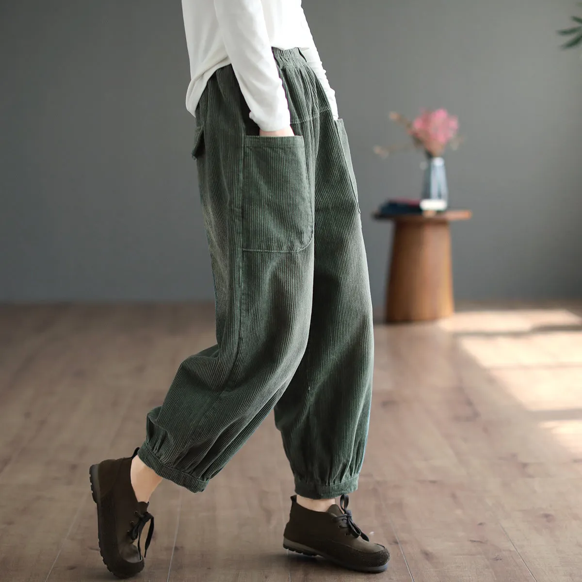 Women's Autumn Corduroy Solid Color Pants