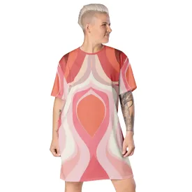 Womens Graphic T-shirt Dress - Pink White Boho Swirl Lines