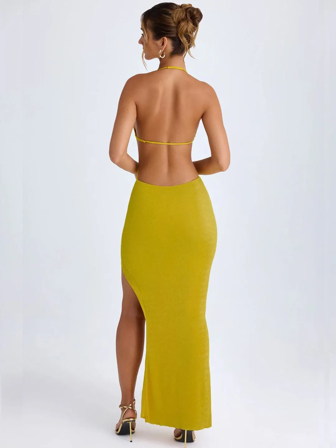 Yellow Solid Bodycon Maxi Dress