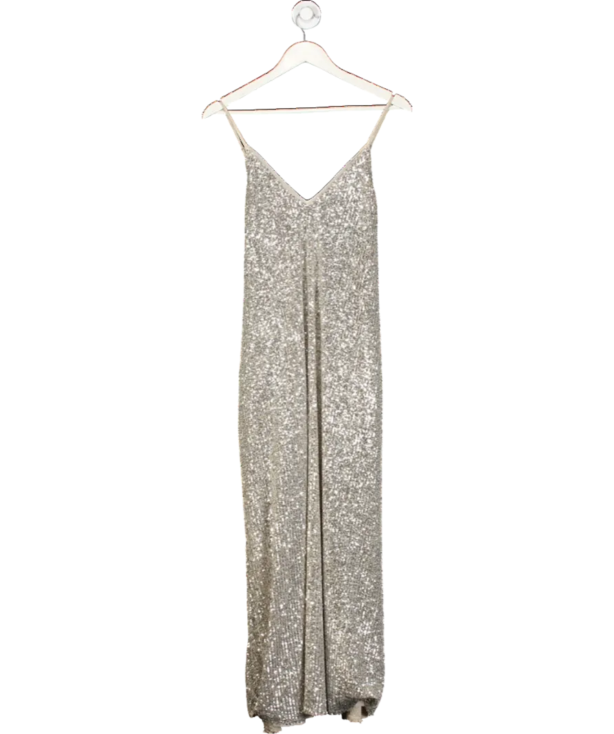 ZARA Metallic Sequin Slip Maxi Dress with pockets UK M
